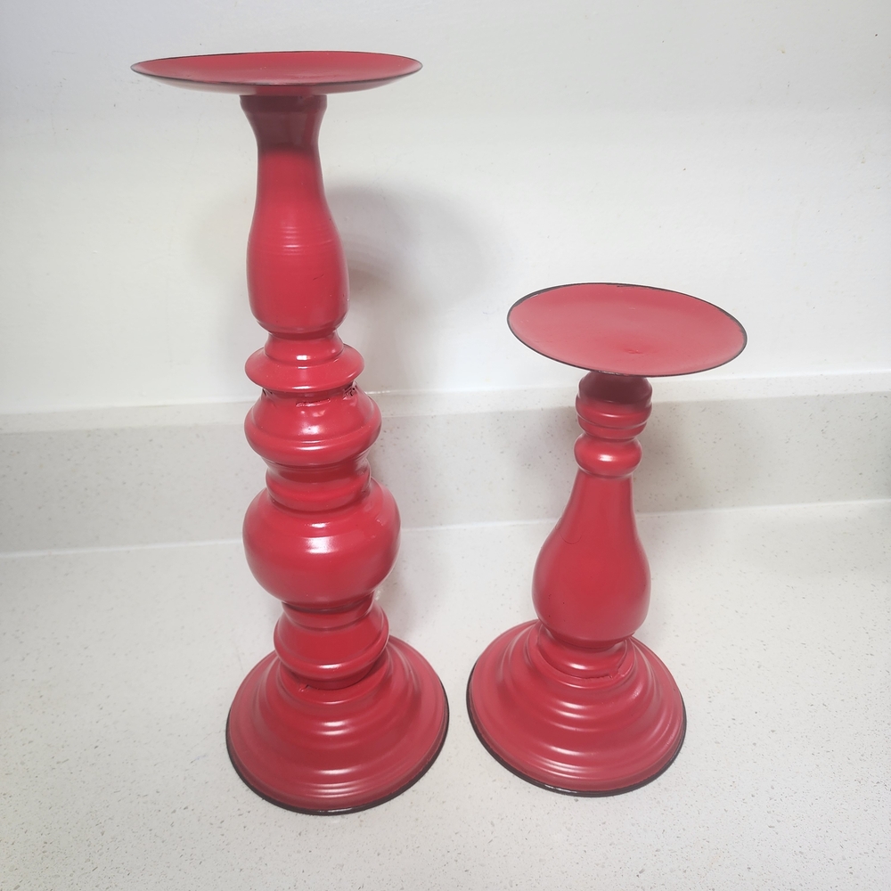 Metal Red Candle Holders Set Of 2